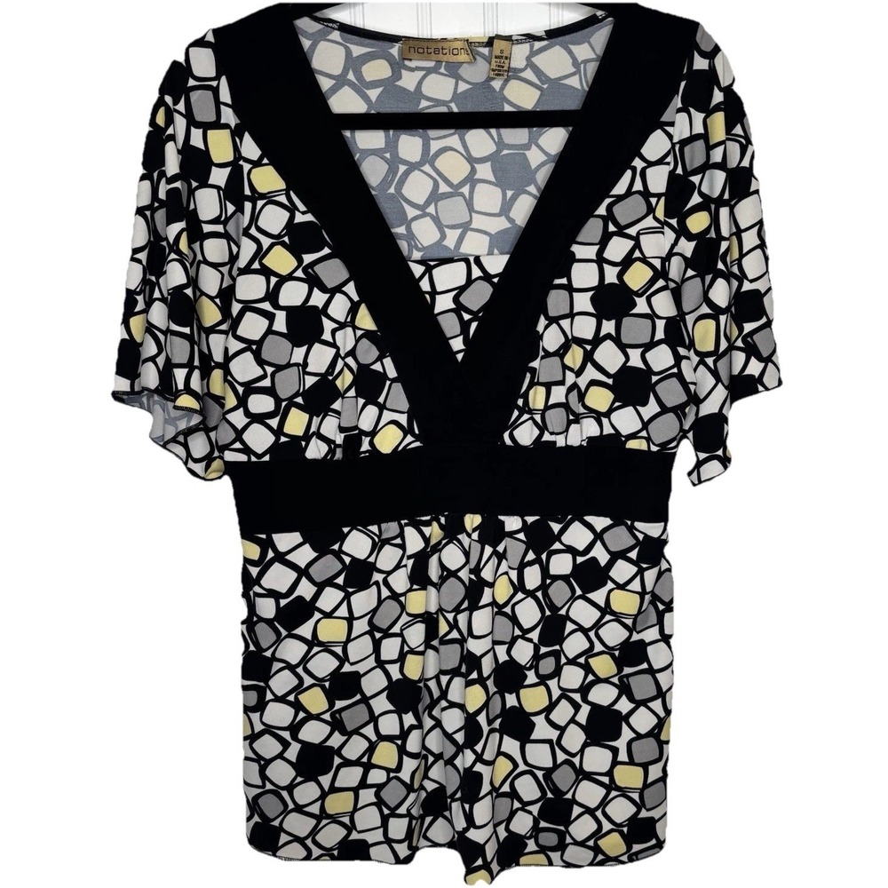 Vintage Y2K 90's‎ Top Notations SM Yellow Black Geometric Print S/S Baby Doll